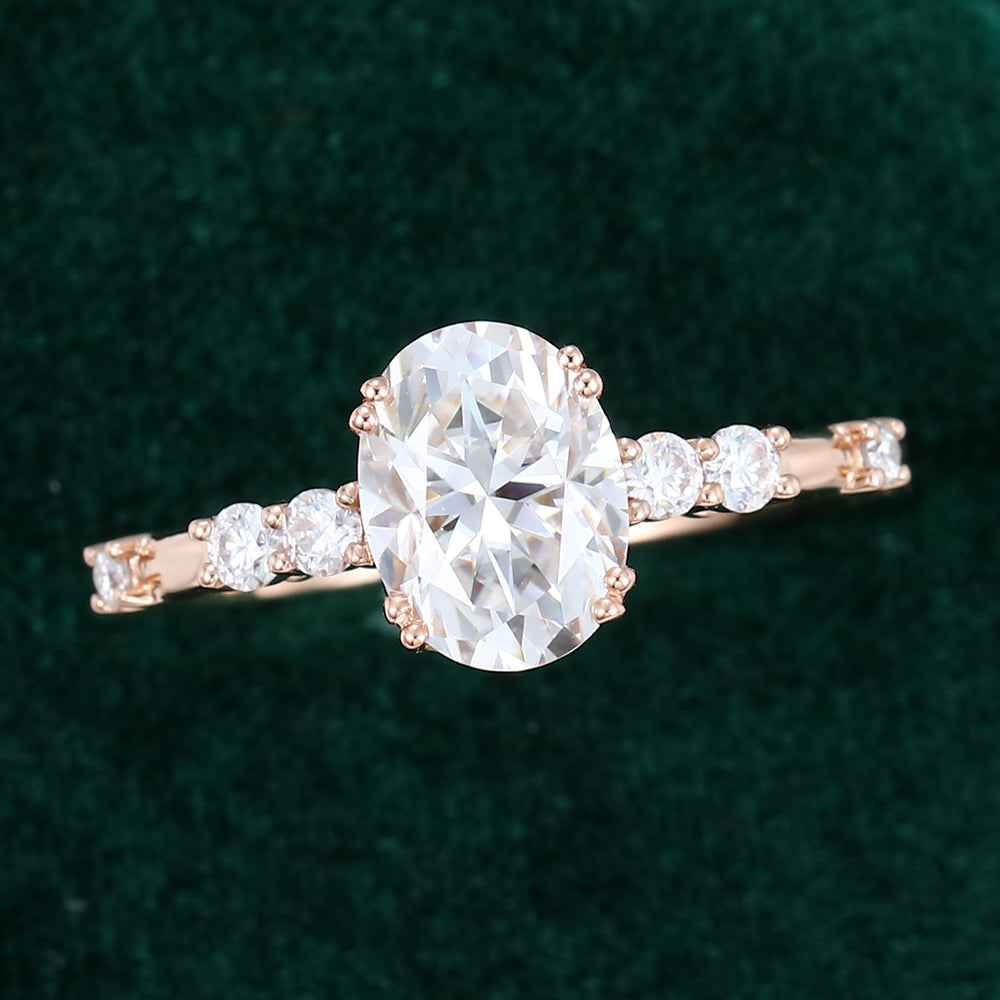 1.33 CT Oval Shaped Moissanite Pave Setting Engagement Ring