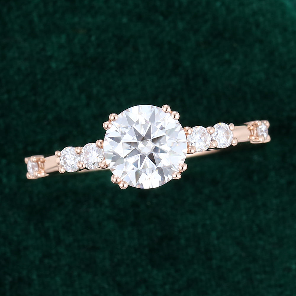 0.88 CT Round Shaped Moissanite Pave Setting Engagement Ring