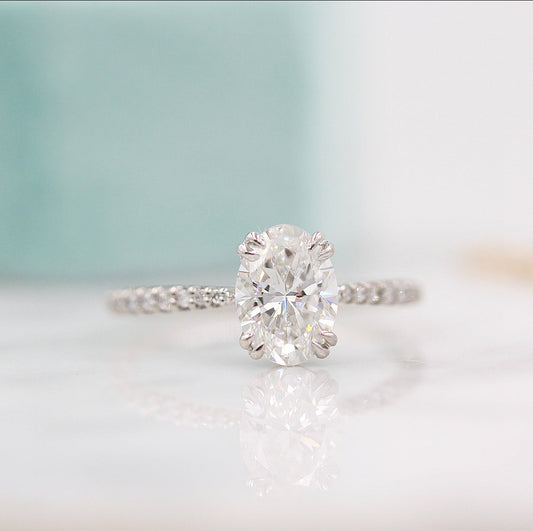 1.91 CT Oval Solitaire Moissanite Engagement Ring With Pave Setting
