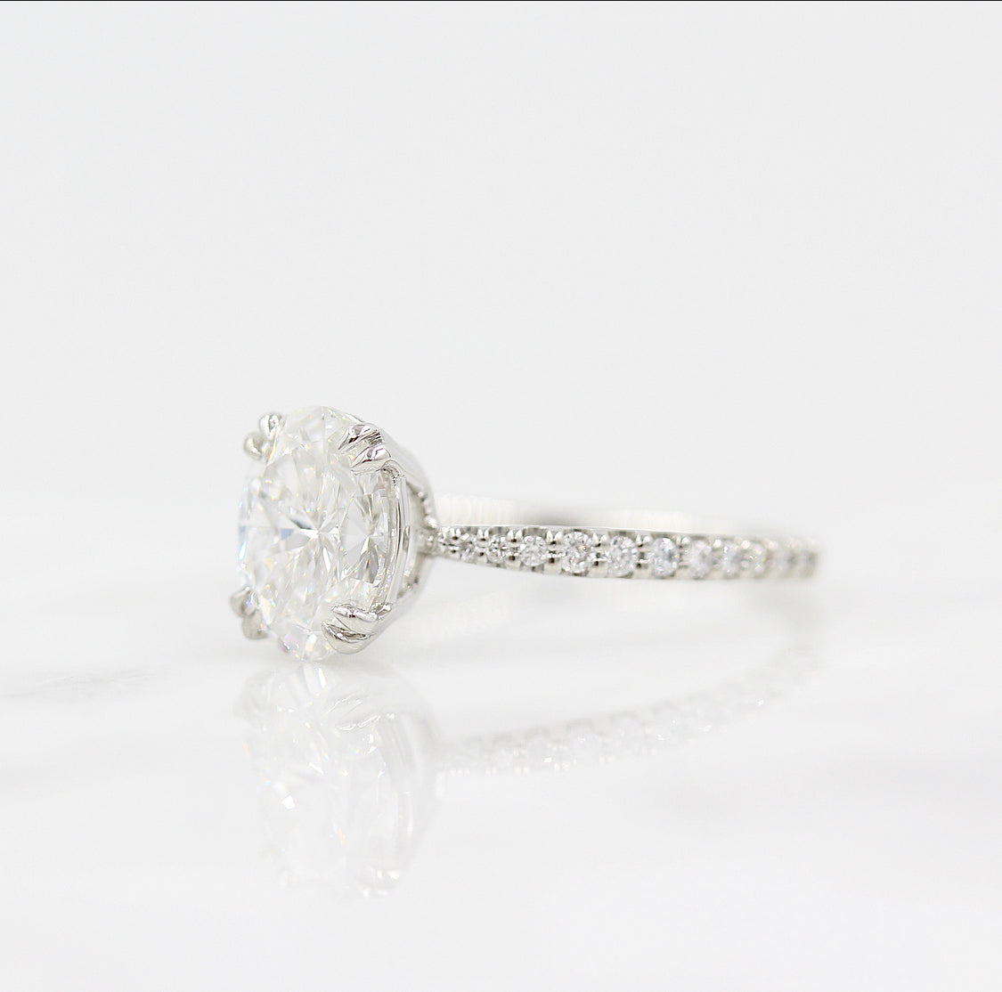 1.91 CT Oval Solitaire Moissanite Engagement Ring With Pave Setting