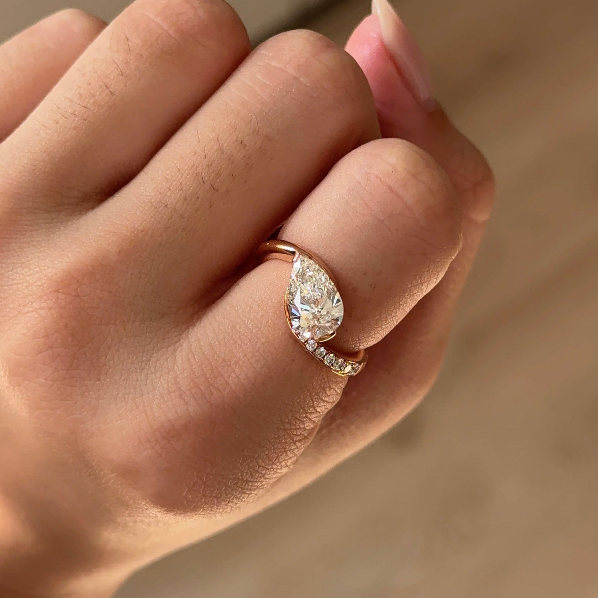 1.54CT East West Pear Swirl Pave Moissanite Engagement Ring