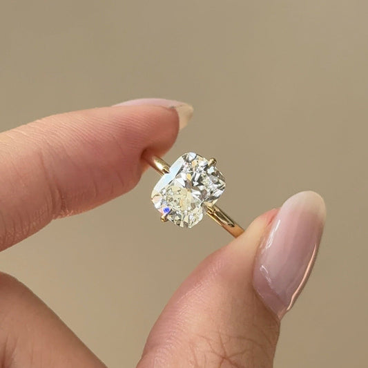 2.5 CT Elongated Cushion Hidden Halo Moissanite Engagement Ring