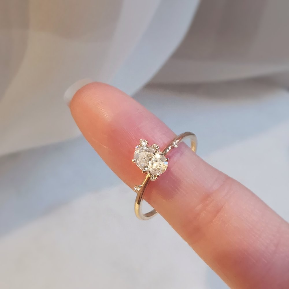 0.50 CT Oval Shaped Moissanite Cluster Engagement Ring