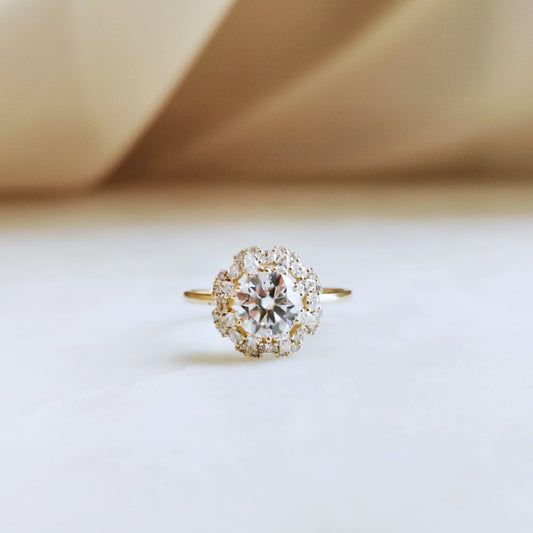 1.0 CT Round Shaped Moissanite Halo Engagement Ring