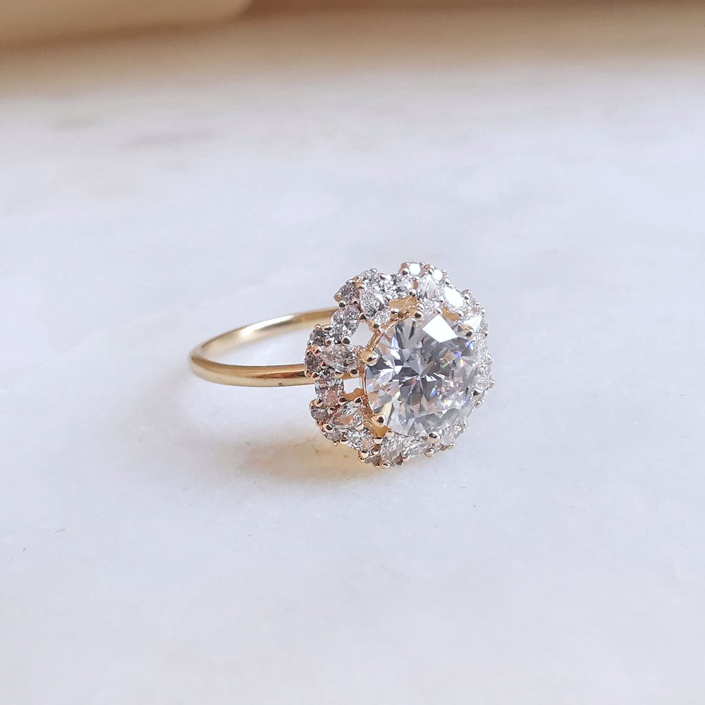 1.0 CT Round Shaped Moissanite Halo Engagement Ring