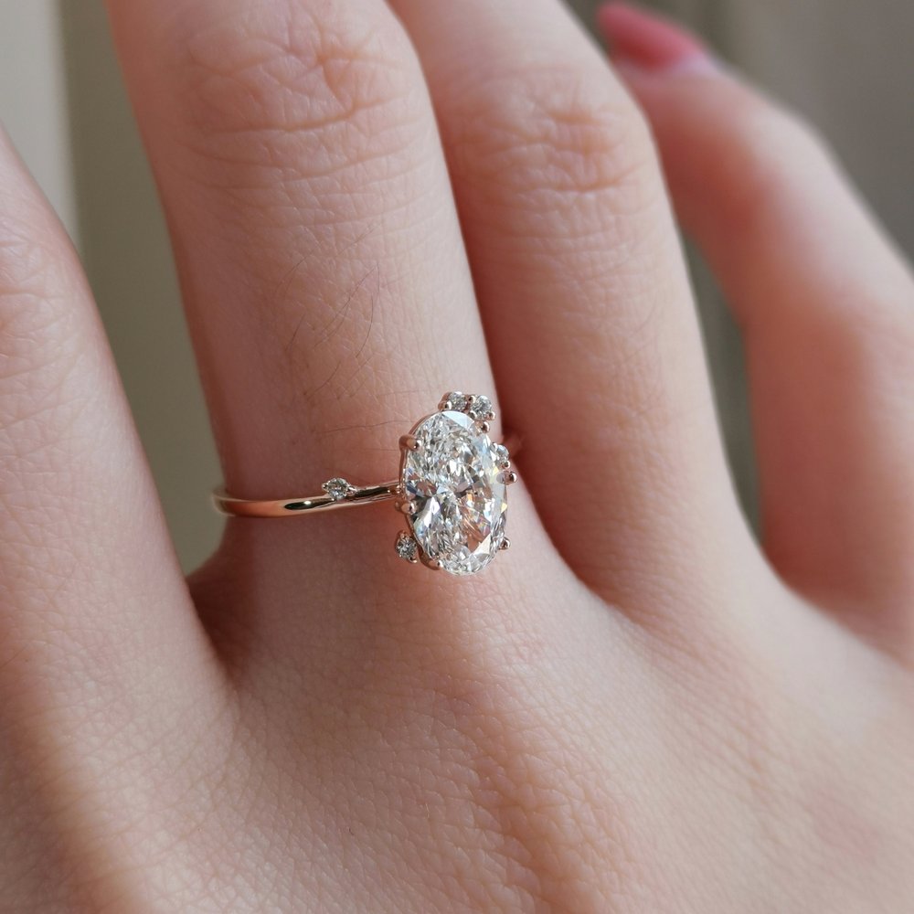 0.50 CT Oval Shaped Moissanite Cluster Engagement Ring