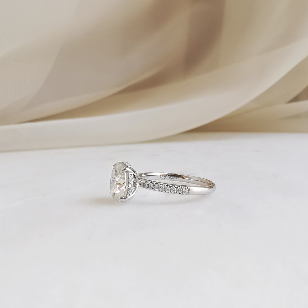 2.0 CT Oval Shaped Moissanite Hidden Halo Engagement Ring