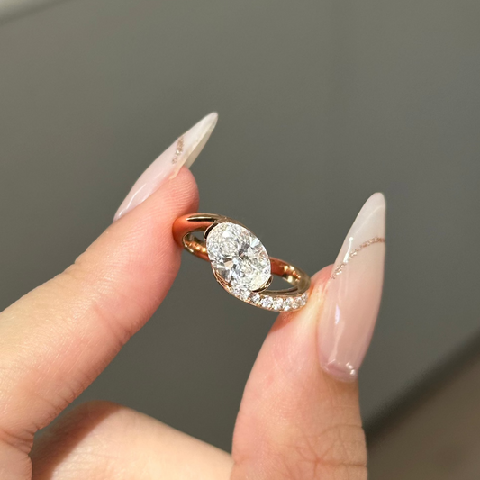 1.59 CT Oval Swirl Pave Moissanite Engagement Ring