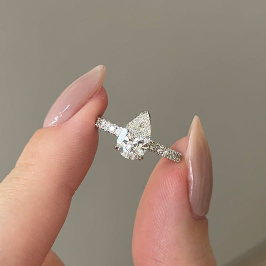 1.05 CT Pear Pave Moissanite Engagement Ring