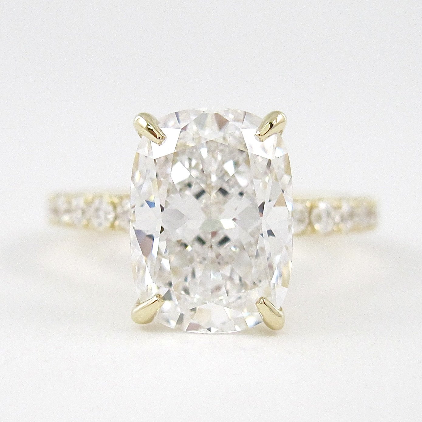 3.8 CT Elongated Cushion Solitaire Pave Moissanite Engagement Ring