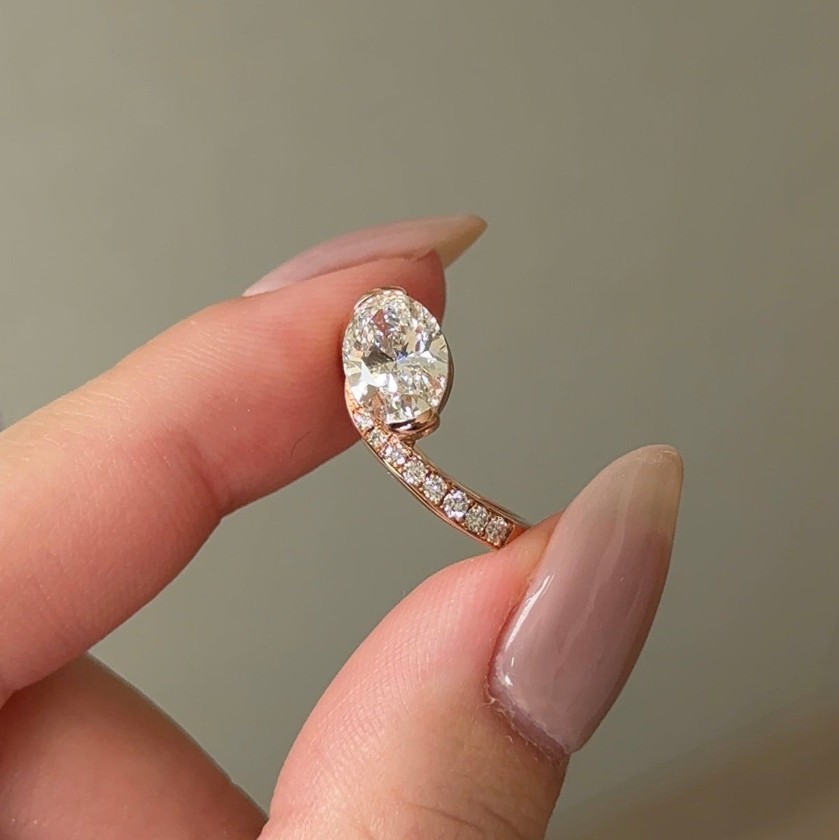 1.59 CT Oval Swirl Pave Moissanite Engagement Ring