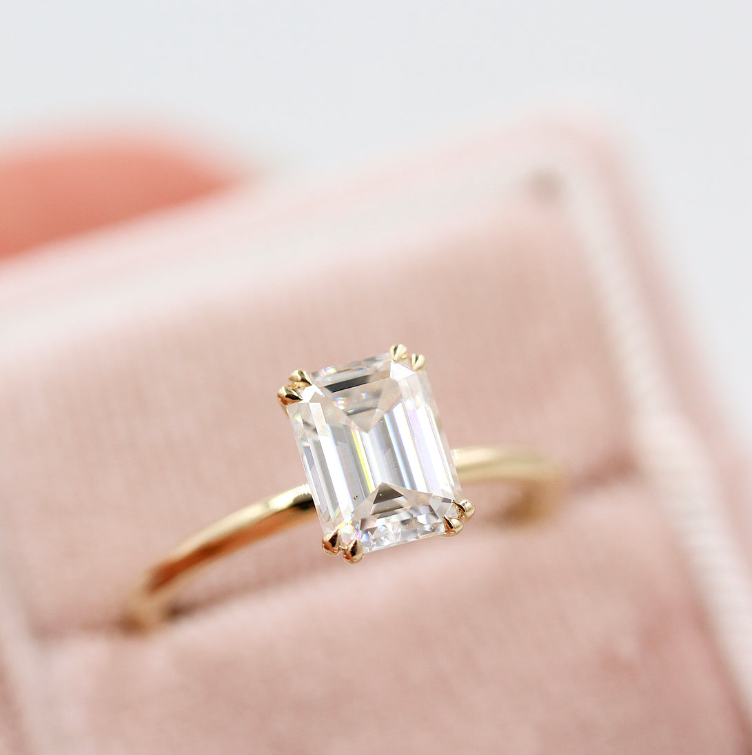 1.55 CT Emerald Cut Solitaire Moissanite Engagement Ring