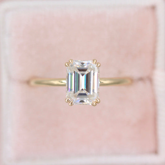 1.55 CT Emerald Cut Solitaire Moissanite Engagement Ring