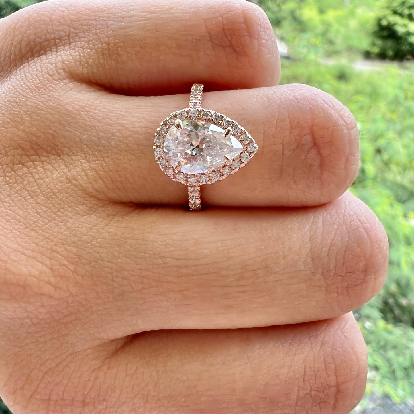 2.1 CT Pear Cut Halo Pave Moissanite Engagement Ring