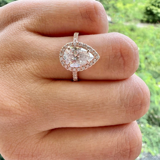 2.1 CT Pear Halo & Pave Moissanite Engagement Ring