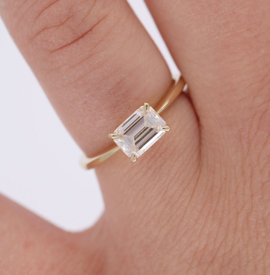 1.55 CT Emerald Cut Solitaire Moissanite Engagement Ring