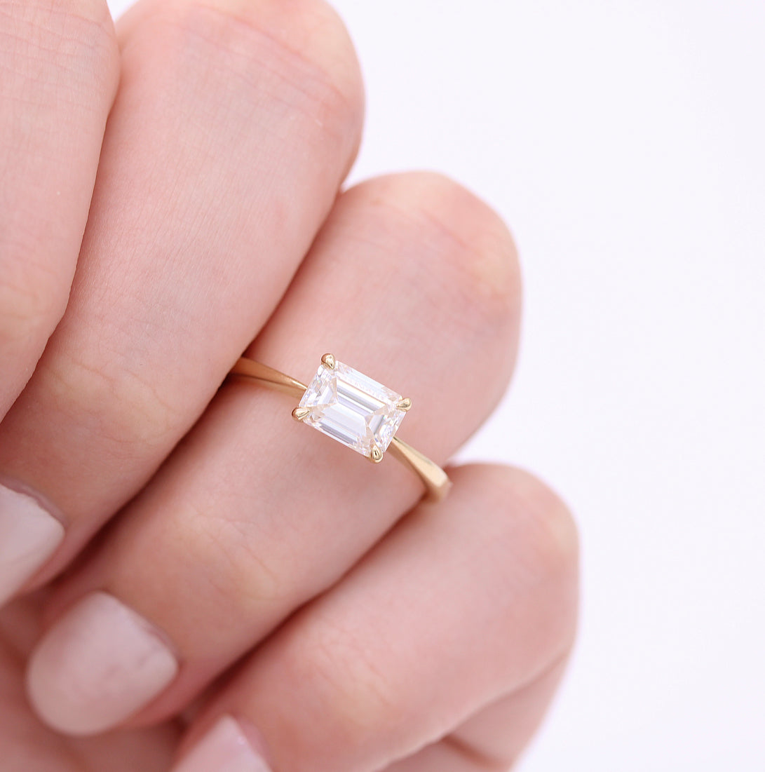 1.55 CT Emerald Cut Solitaire Moissanite Engagement Ring