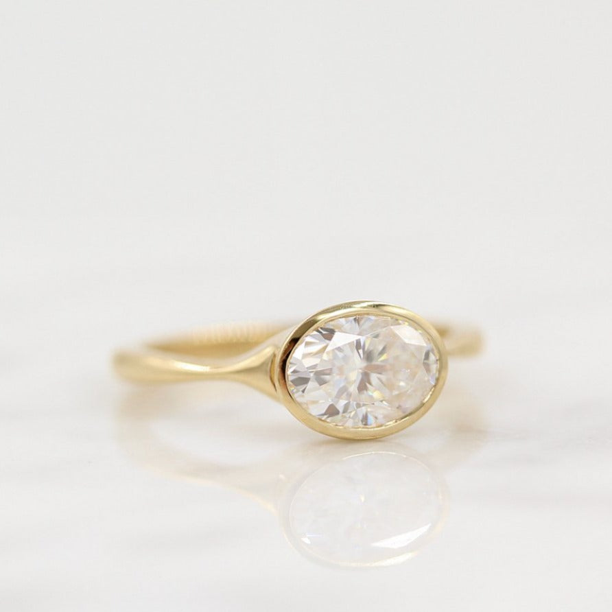 2.0 CT Oval Cut Bezel Solitaire Moissanite Engagement Ring