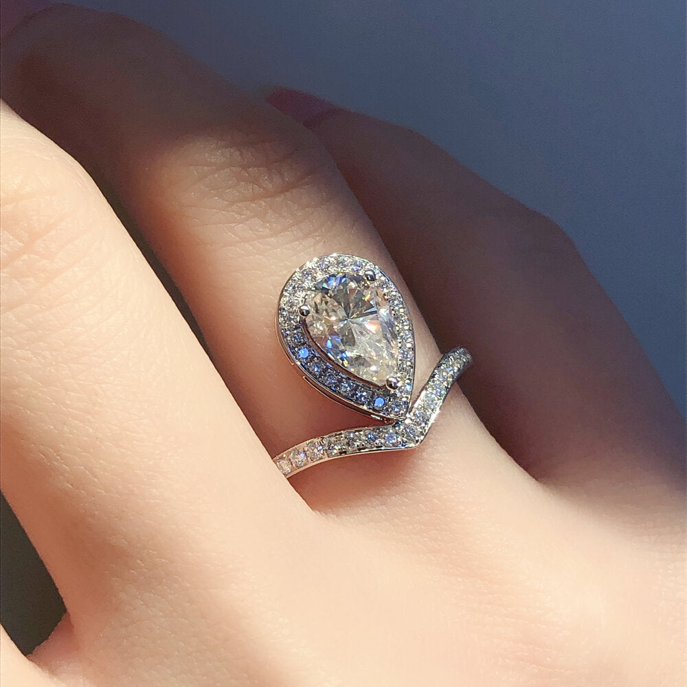 1.50 CT Pear Shaped Moissanite Halo Engagement Ring