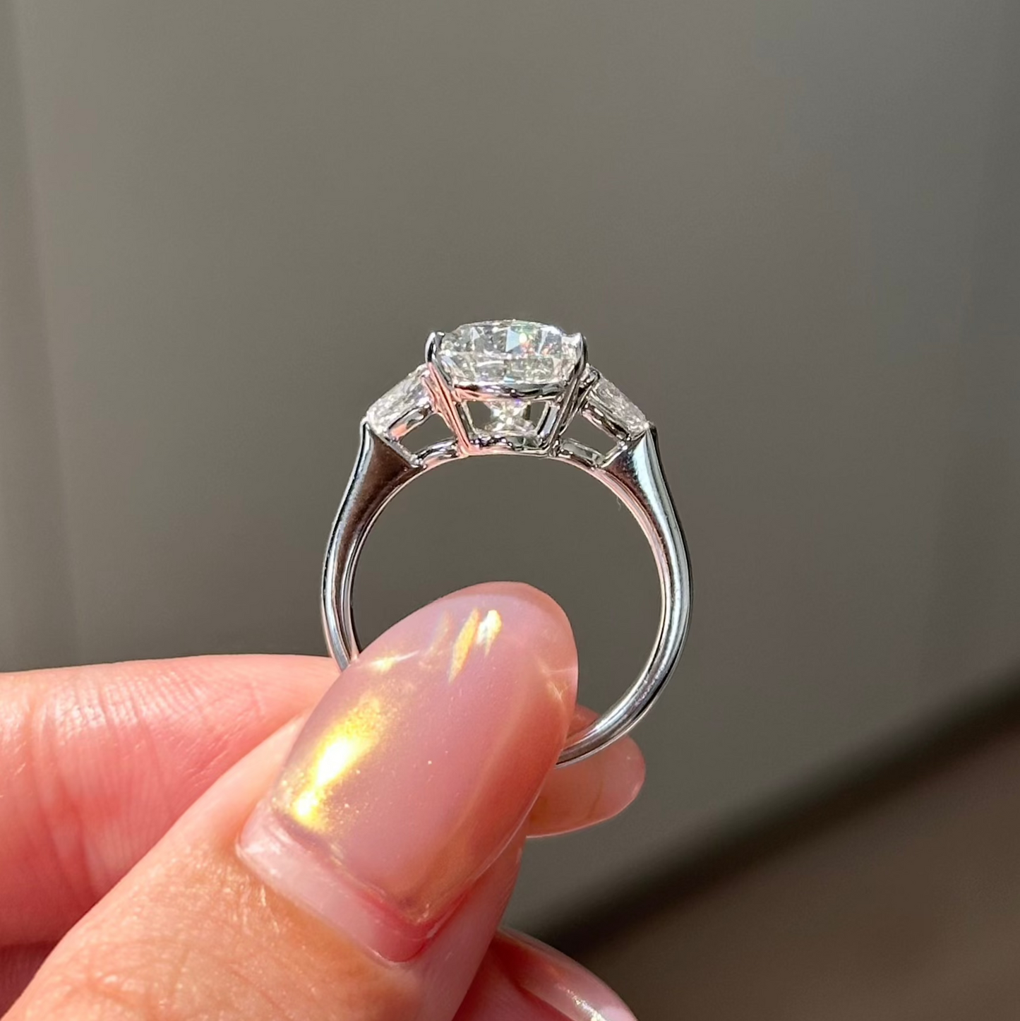 3.07 CT Pear Three Stone Moissanite Engagement Ring