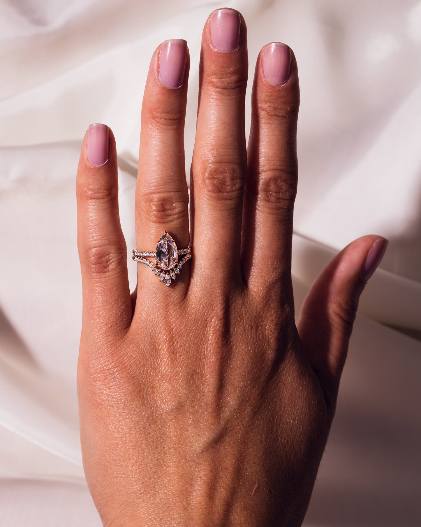 3.09 CT Pear Cut Moissanite Solitaire Bridal Ring Set