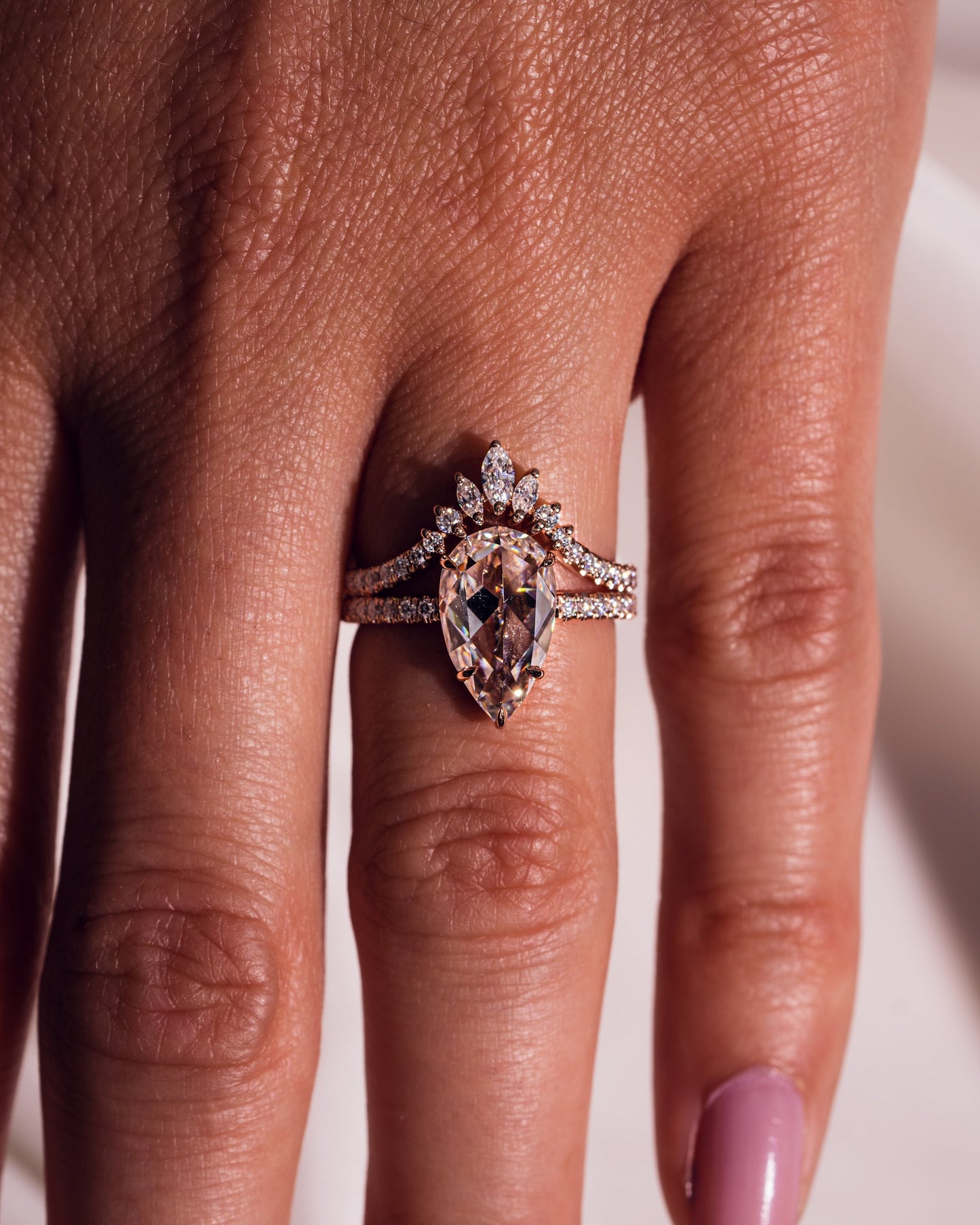 3.09 CT Pear Cut Moissanite Solitaire Bridal Ring Set