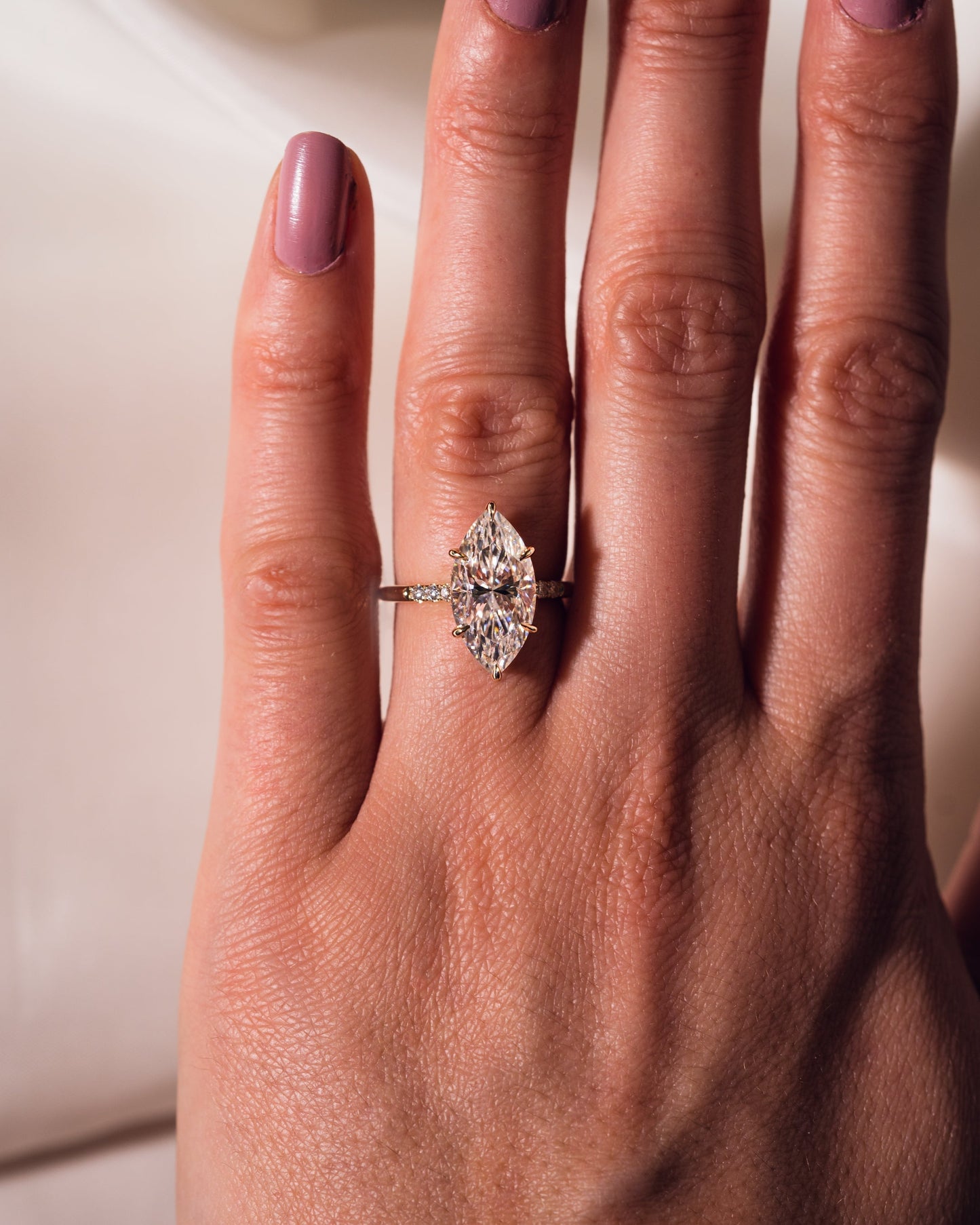 2.48 CT Marquise Cut Solitaire Moissanite Engagement Ring With Hidden Halo Setting