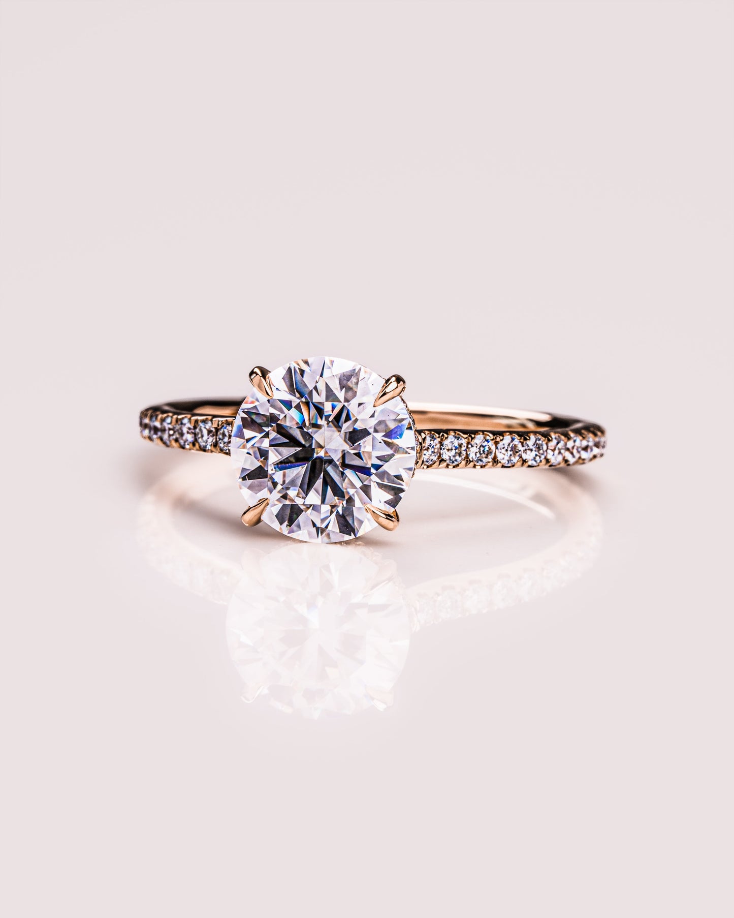 2.26 CT Round Cut Solitaire Moissanite Engagement Ring With Hidden Halo Setting