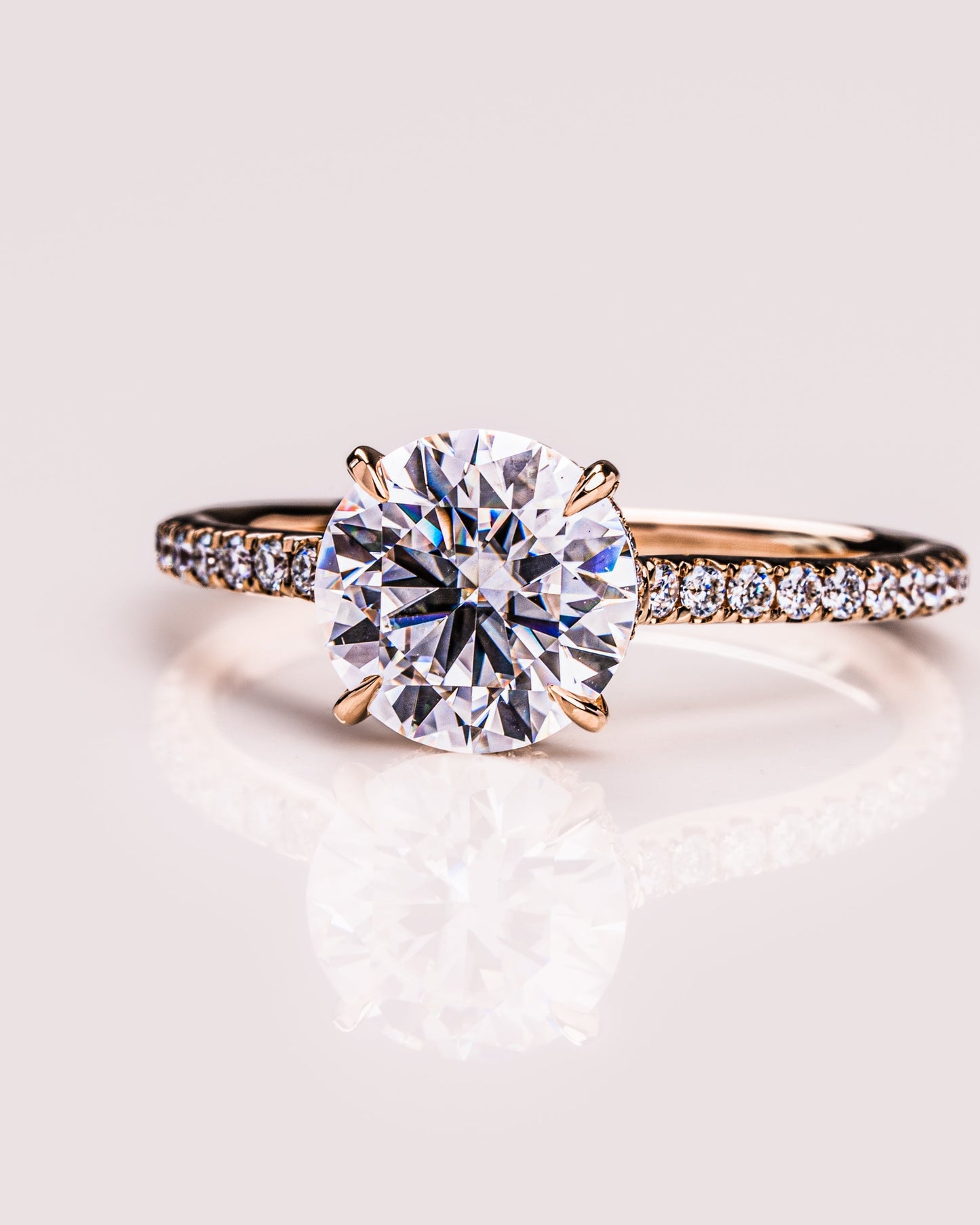 2.26 CT Round Cut Solitaire Moissanite Engagement Ring With Hidden Halo Setting