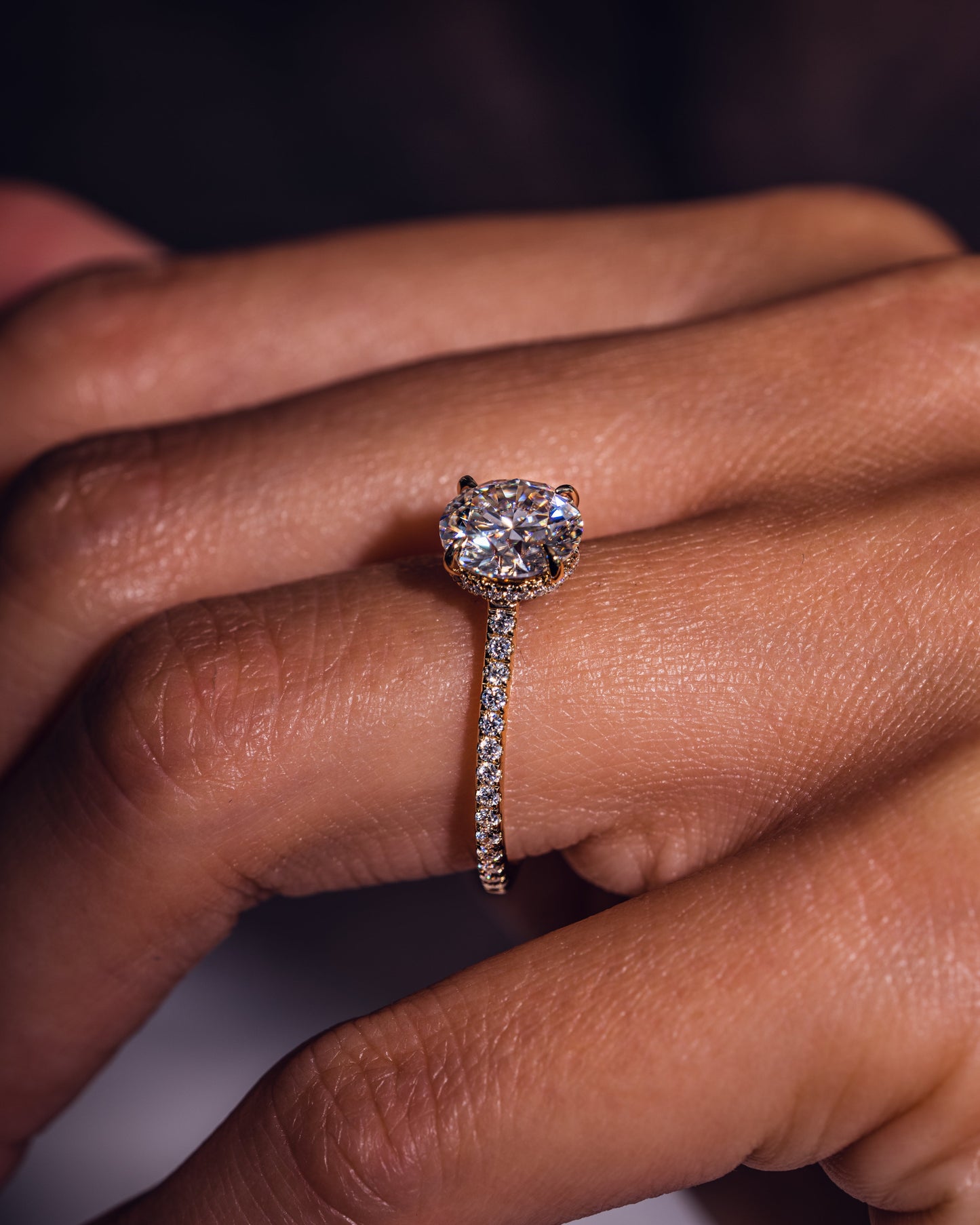 2.26 CT Round Cut Solitaire Moissanite Engagement Ring With Hidden Halo Setting