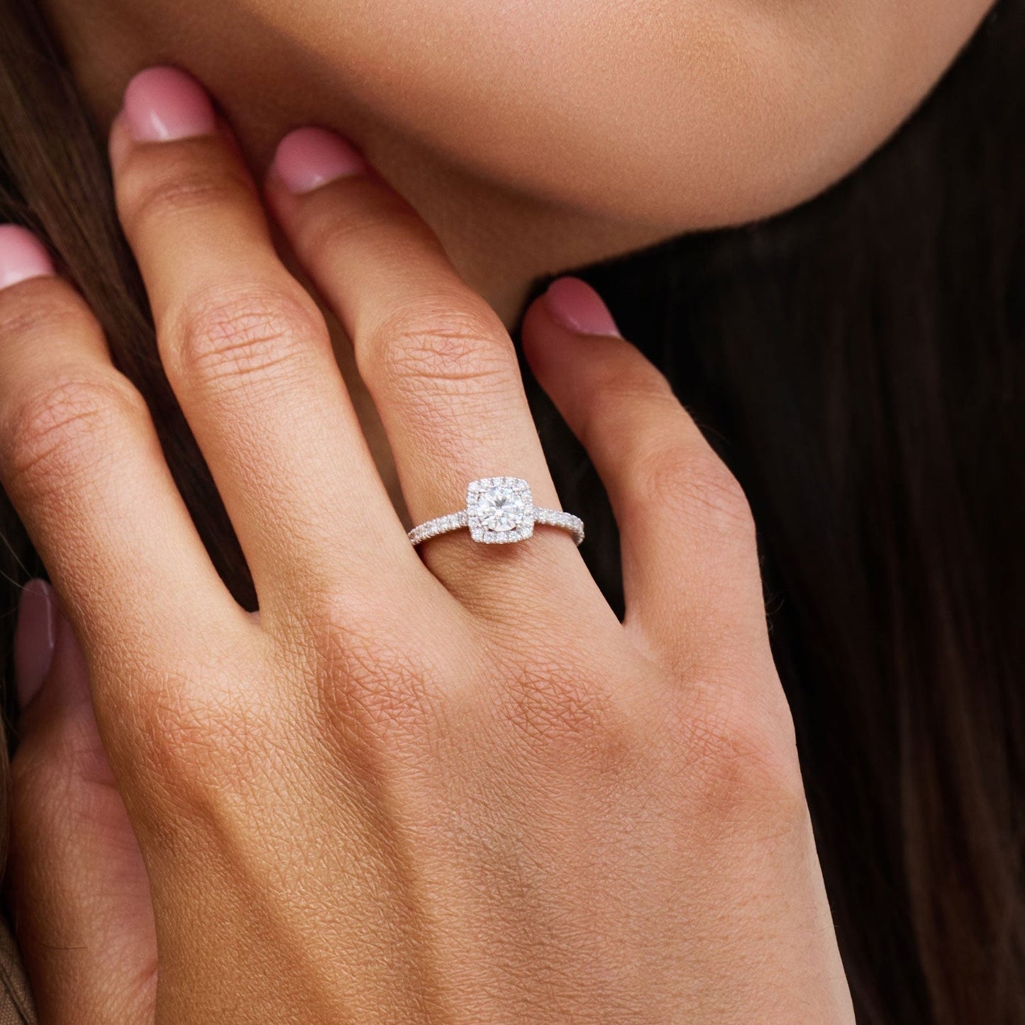 0.4 CT Round Halo & Pave Moissanite Engagement Ring