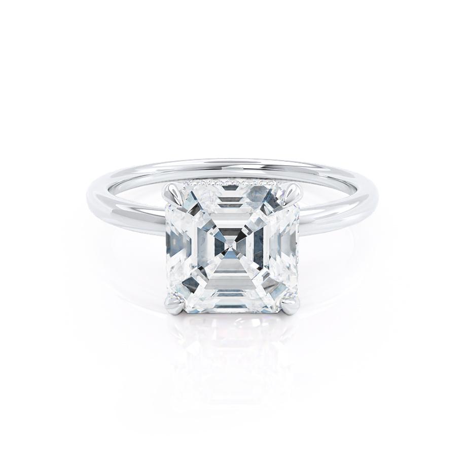 0.95 CT Asscher Shaped Moissanite Hidden Halo Style Engagement Ring