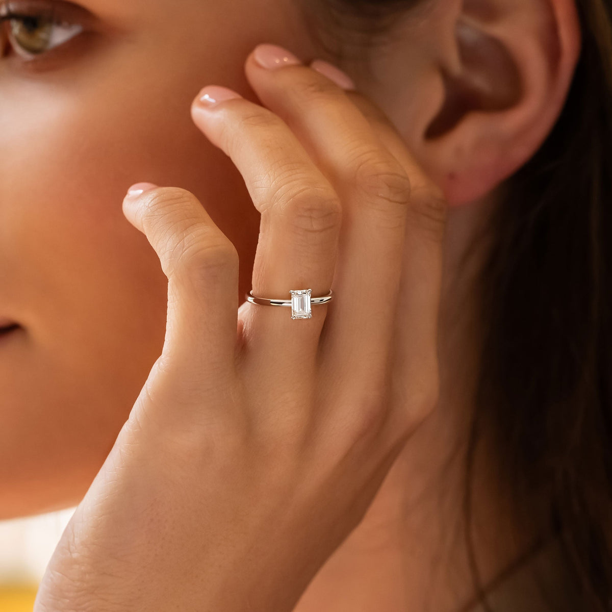 0.50 CT Emerald Solitaire Moissanite Engagement Ring