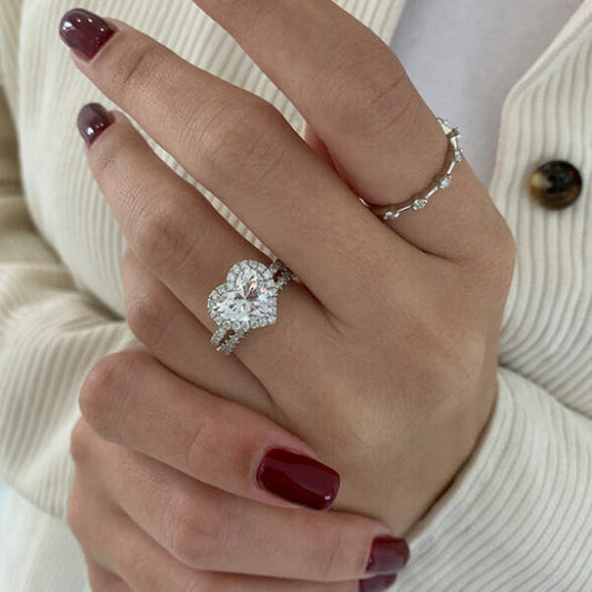 2.0 CT Heart Cut Halo Style Moissanite Engagement Ring