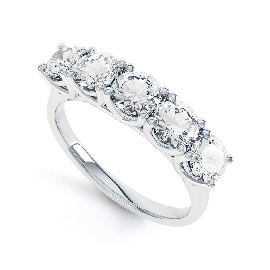 1.25 CT Round Shaped Moissanite 5 Stones Wedding Band
