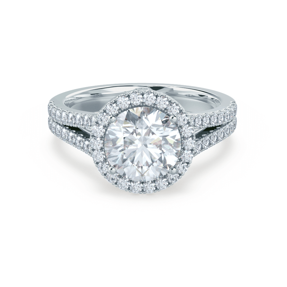 0.50 CT Round Shaped Moissanite Halo Style Double Band Engagement Ring