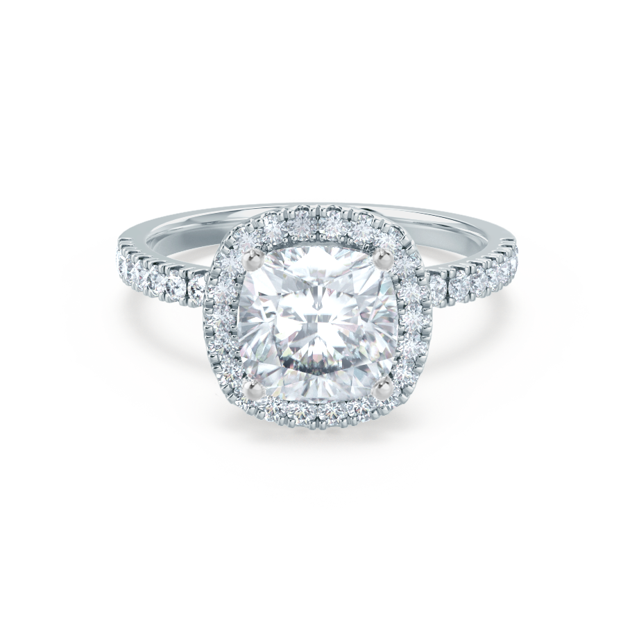 1.30 CT Cushion Shaped Moissanite Halo Pave Style Engagement Ring