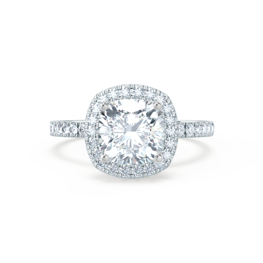 1.30 CT Cushion Shaped Moissanite Halo & Hidden Halo Engagement Ring