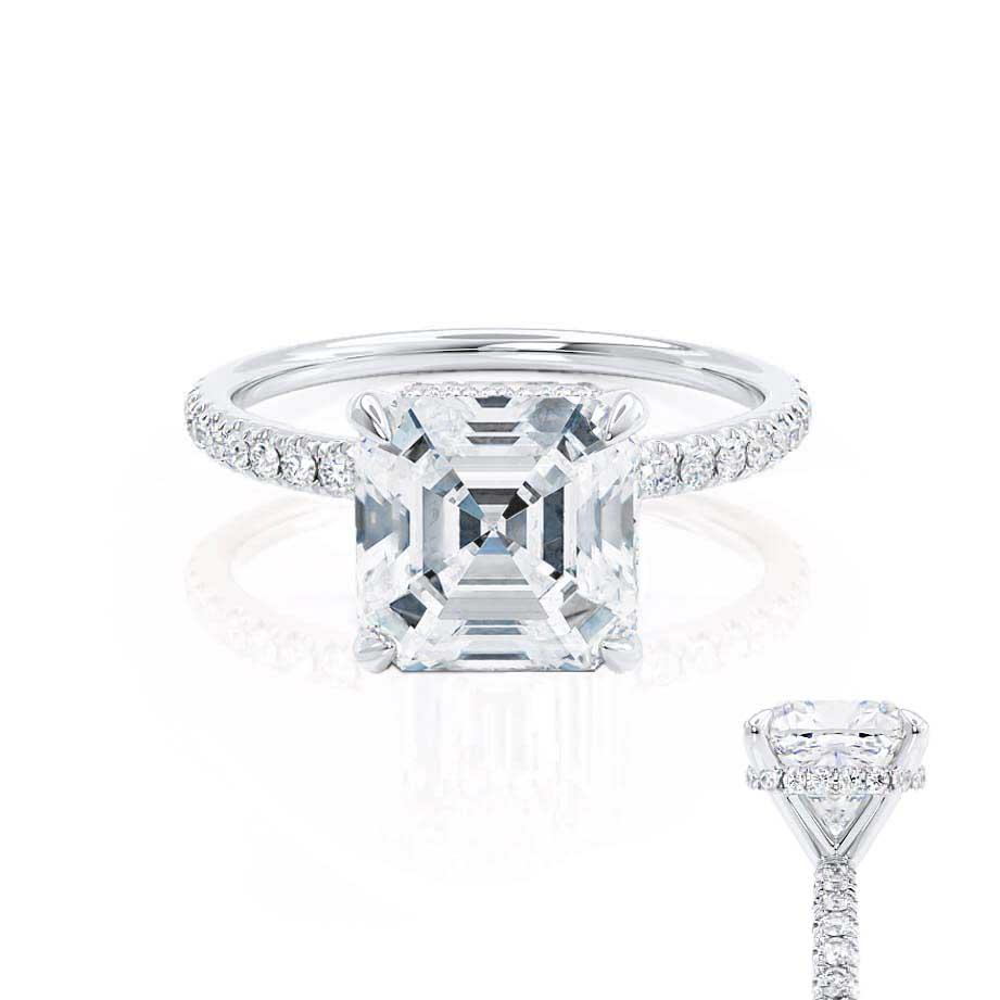 1.30 CT Asscher Shaped Moissanite Hidden Halo Style Engagement Ring