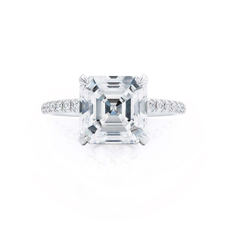 1.30 CT Asscher Shaped Hidden Halo Moissanite Engagement Ring