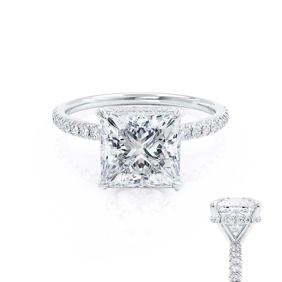 1.50 CT Princess Shaped Moissanite Hidden Halo Engagement Ring