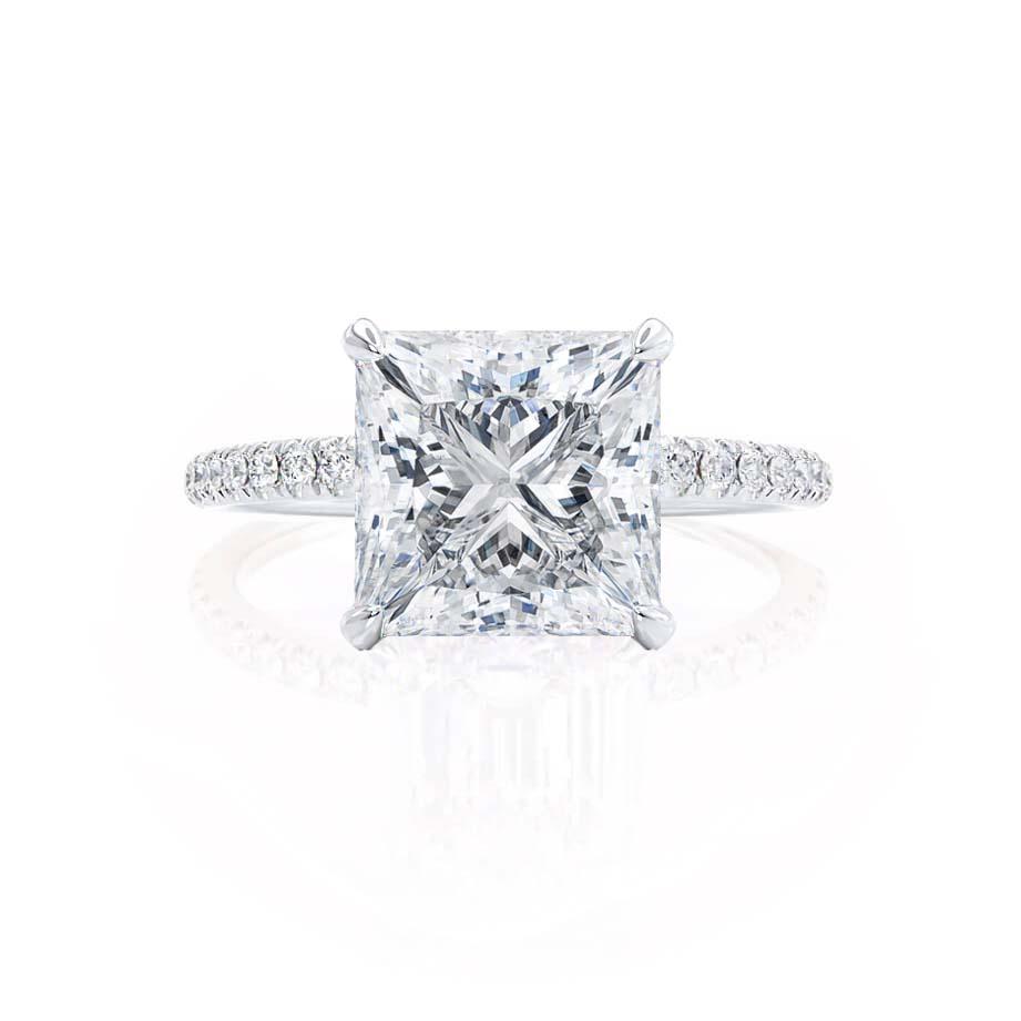 1.50 CT Princess Shaped Moissanite Hidden Halo Style Engagement Ring