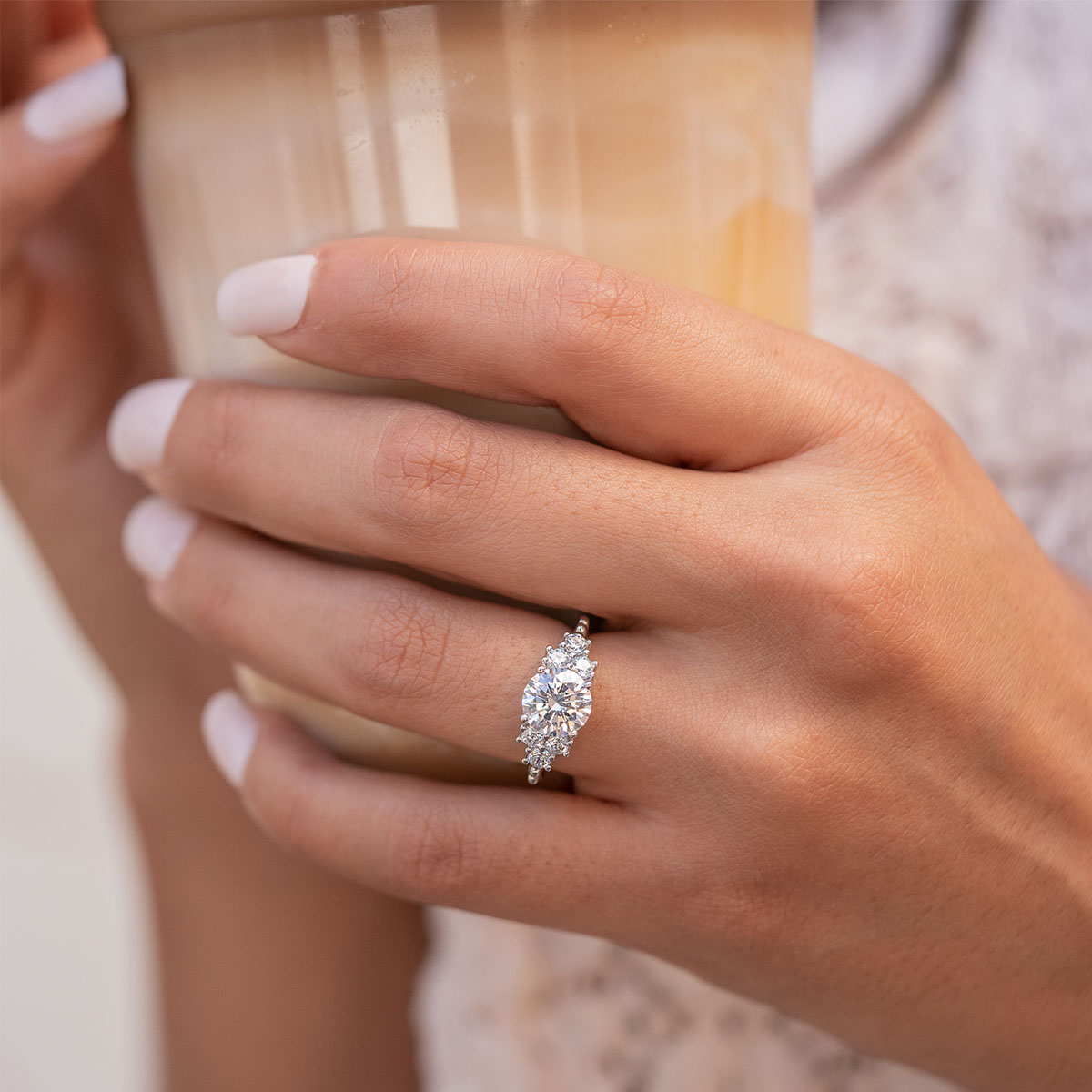 2.0 CT Round Cut Cluster Moissanite Engagement Ring