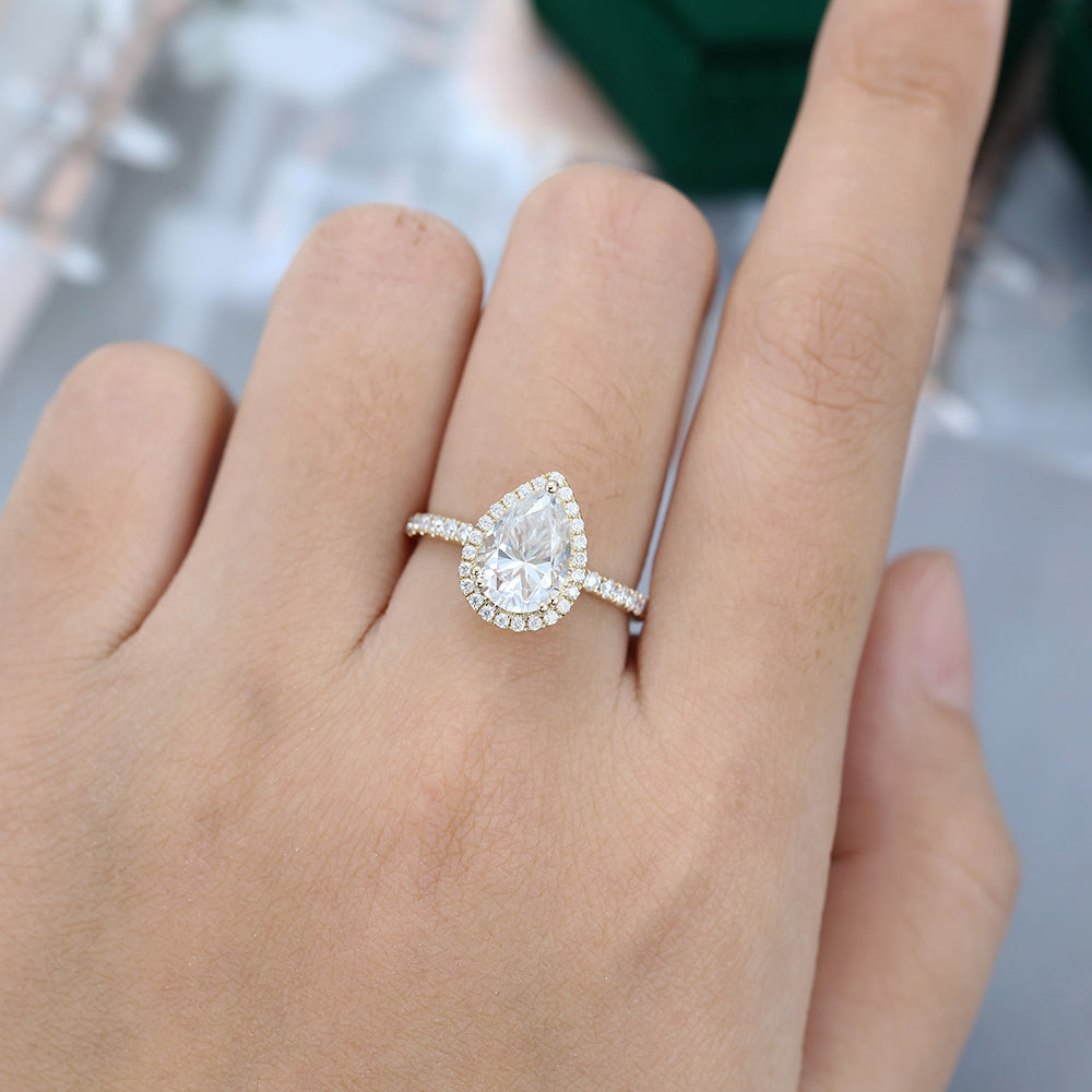 1.93 CT Pear Shaped Moissanite Halo Engagement Ring