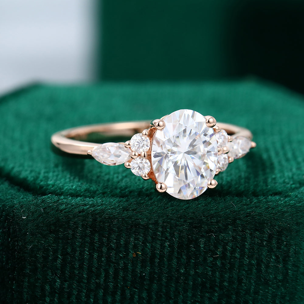1.91 CT Oval Shaped Moissanite Cluster Engagement Ring