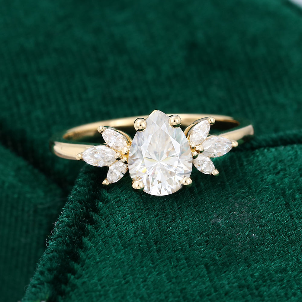 1.0 CT Pear Shaped Moissanite Cluster Engagement Ring