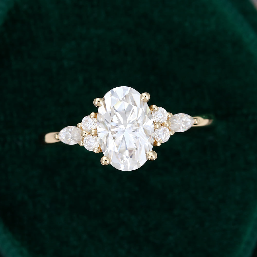 1.50 CT Oval Shaped Moissanite Cluster Engagement Ring