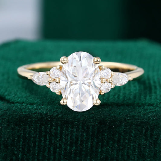 1.50 CT Oval Shaped Moissanite Cluster Engagement Ring