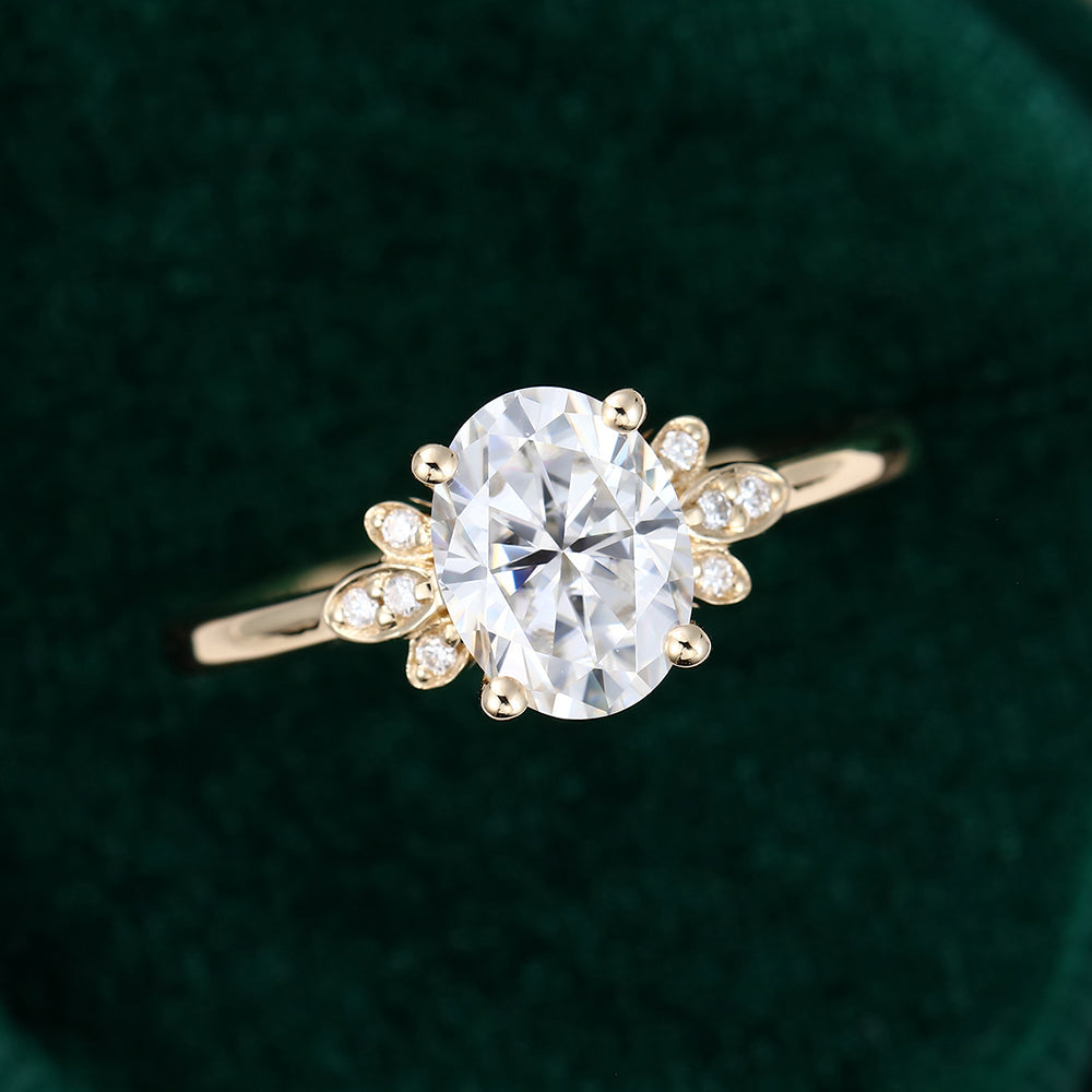 1.33 CT Oval Shaped Moissanite Cluster Engagement Ring