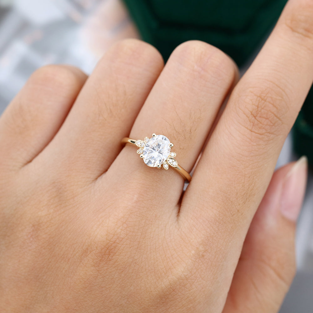 1.33 CT Oval Shaped Moissanite Cluster Engagement Ring